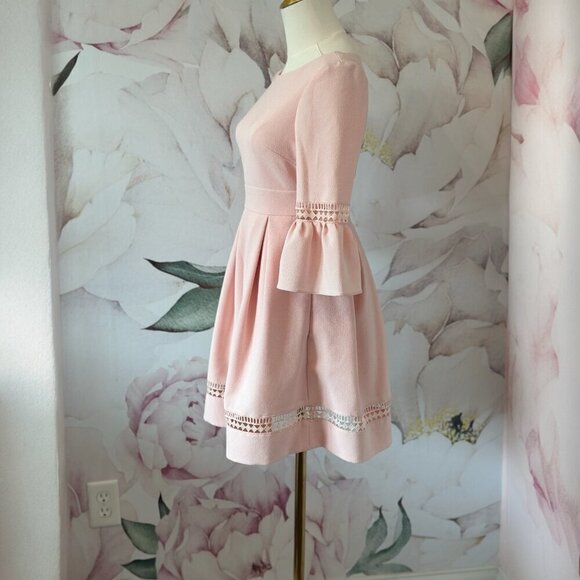 Eliza J Bell Sleeve Lace Inset Fit & Flare Pink Women's Dress Size 2 Petite - Picture 6 of 11